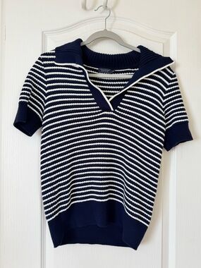 Vineyard Vines Women’s Open Stitch Short Sleeve Polo Sweater Navy White Medium